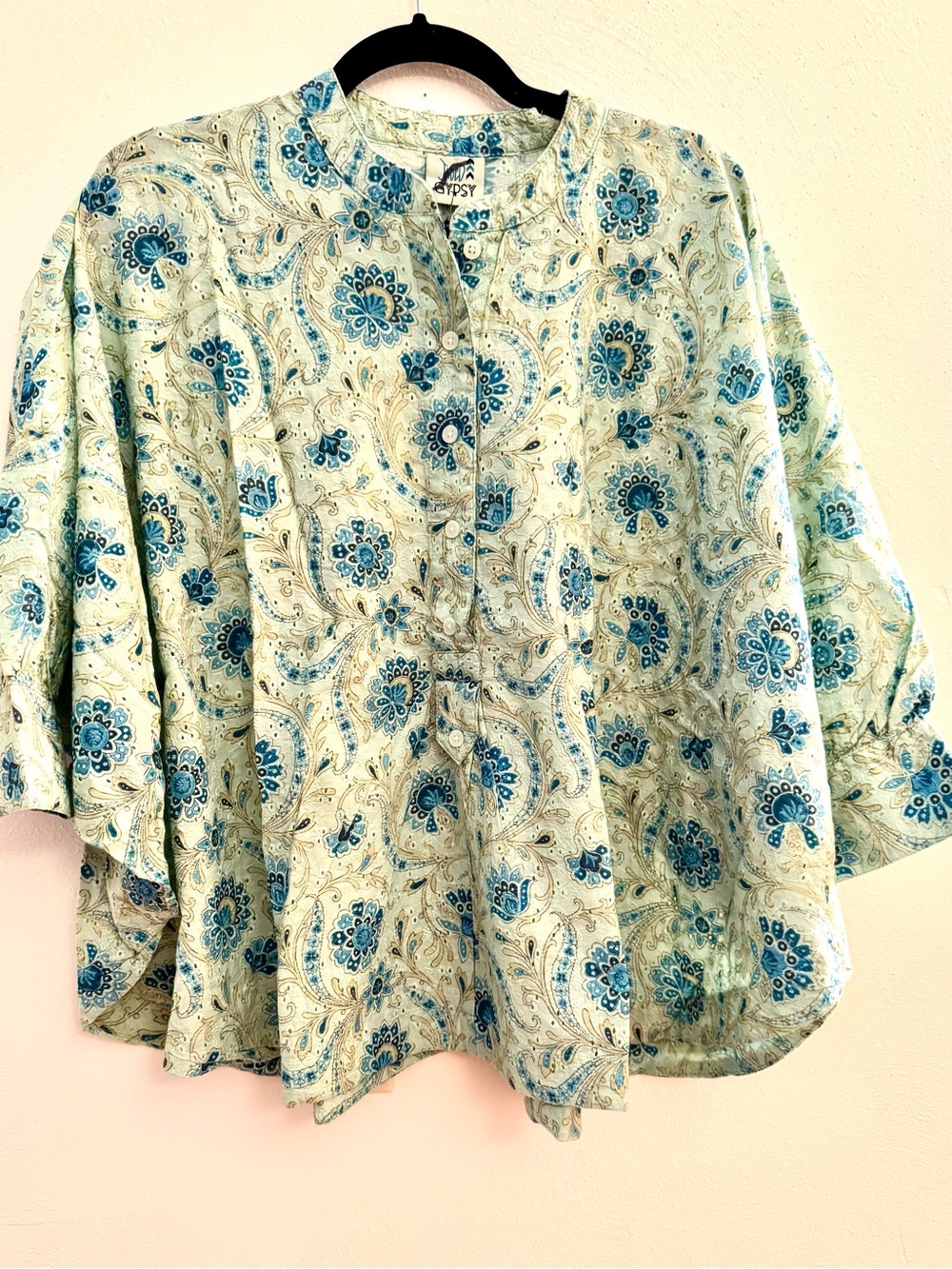 Jaded Gypsy Garden Trellis Top Floral Eyelet Oversized Dolman Boho Blouse
